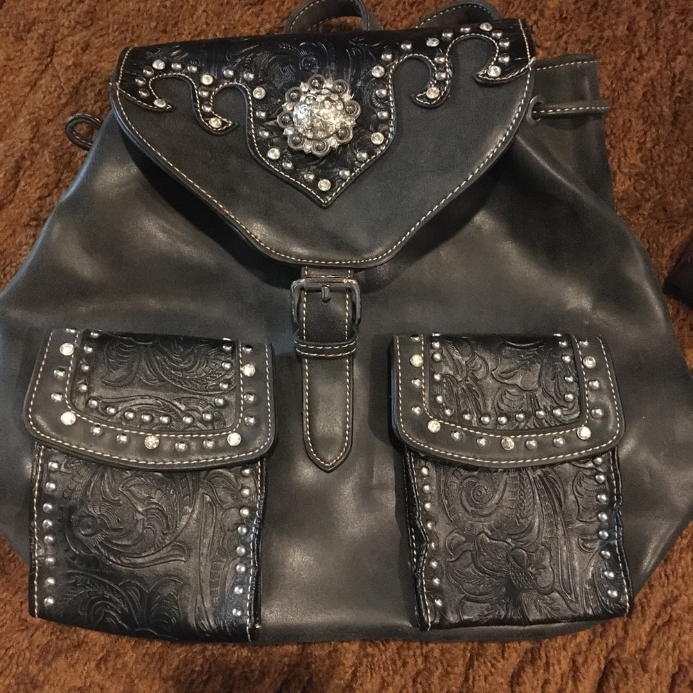Montana West Black Leather/Crystal Handbag